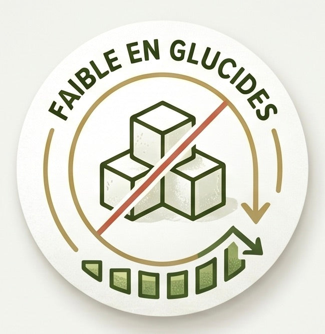 Icône représentant une faible teneur en glucides pour une nutrition animale saine et équilibrée.