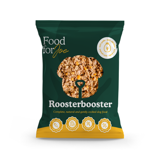 Repas frais Food for Joe Roosterbooster au poulet et légumes verts, ration ménagère équilibrée pour chien.